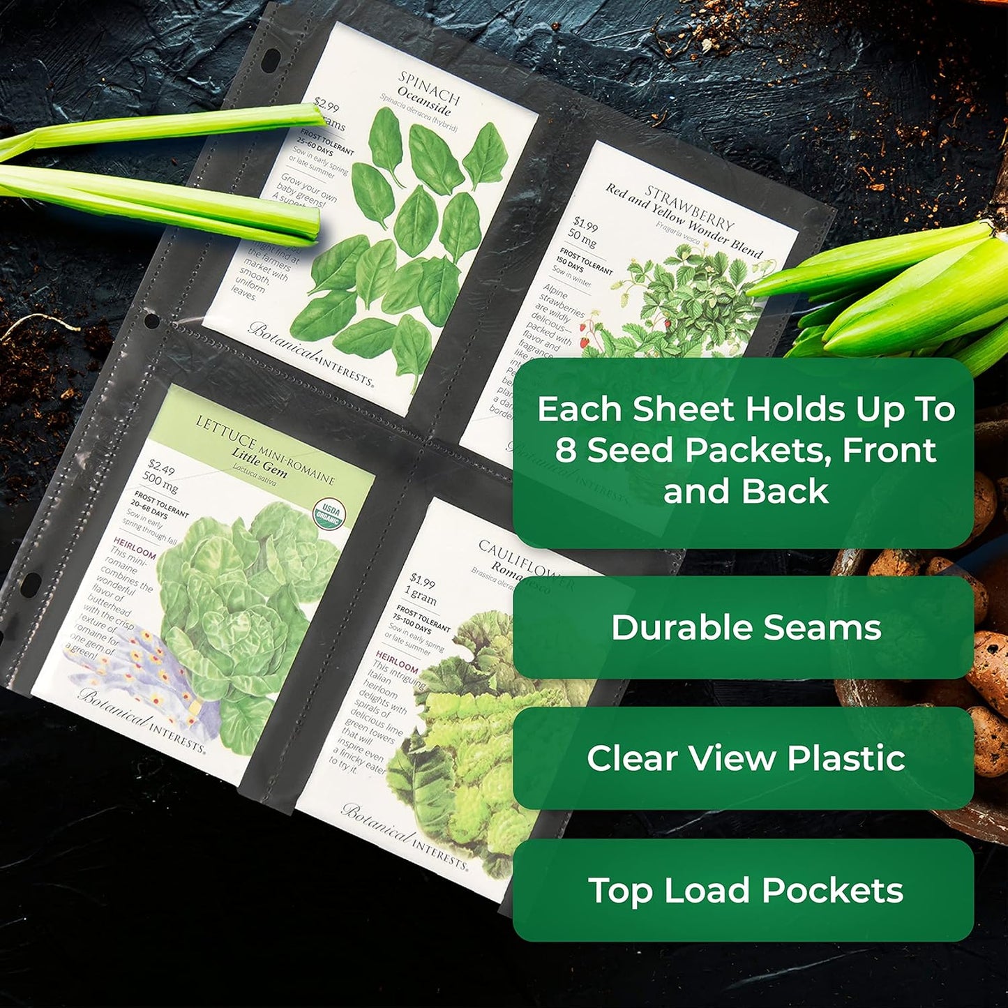 Samsill 50 Pack Heavy Weight 4 Pocket Garden Seeds Storage Clear Sheet Protectors, Seed Organizer, Each Pocket Measures 3.5" x 5.25", Fits in Standard 3 Ring Binder