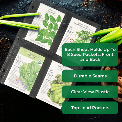 Samsill 50 Pack Heavy Weight 4 Pocket Garden Seeds Storage Clear Sheet Protectors, Seed Organizer, Each Pocket Measures 3.5" x 5.25", Fits in Standard 3 Ring Binder