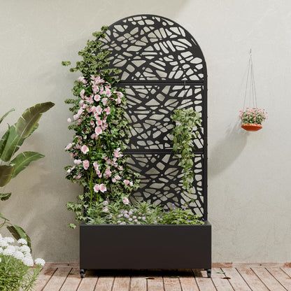 Casaphoria Metal Raised Garden Bed with Trellis and Wheels, 72"x47"x16" Planter Box for Climbing Plants, Vegetables & Vines, Features Drainage Holes and Privacy Screen (Black-Louver) - Colors D