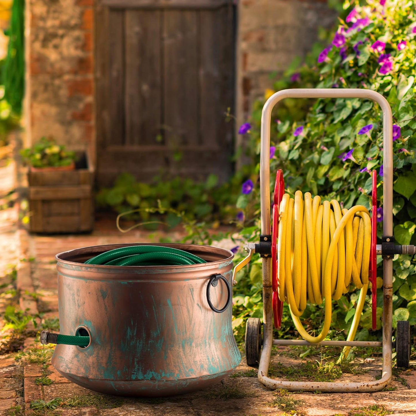 LifeSmart Hose Storage Pot and Lid | Hose Container Pot 16 x 12" - Handmade Slight Design Variations