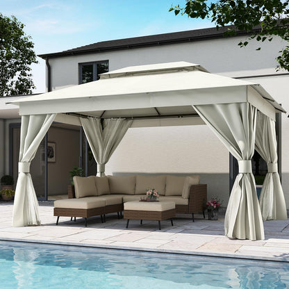 10x20 Gazebo Canopy with 100FT String Lights, Metal Heavy Duty Patio Canopy Tent with Double Roofs, Mosquito Nettings and Privacy Screens for Backyard, Garden, Lawn, Gray