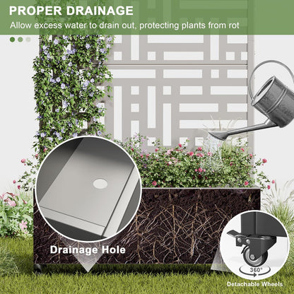Casaphoria Metal Raised Garden Bed with Trellis and Wheels, 72"x47"x16" Planter Box for Climbing Plants, Vegetables & Vines, Features Drainage Holes and Privacy Screen (Black-Louver) - Colors A