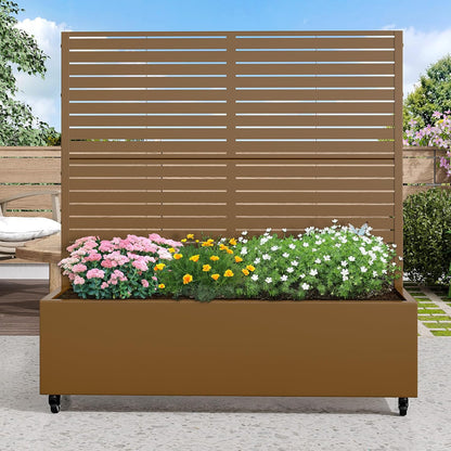 Casaphoria Metal Raised Garden Bed with Trellis and Wheels, 72"x47"x16" Planter Box for Climbing Plants, Vegetables & Vines, Features Drainage Holes and Privacy Screen (Black-Louver) - Colors C