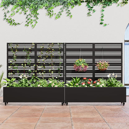 Casaphoria Metal Raised Garden Bed with Trellis and Wheels, 72"x47"x16" Planter Box for Climbing Plants, Vegetables & Vines, Features Drainage Holes and Privacy Screen (Black-Louver) - Colors A