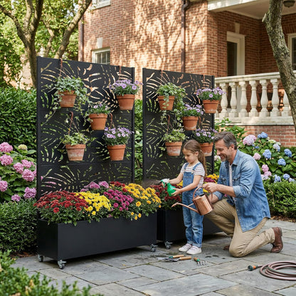 Casaphoria Metal Raised Garden Bed with Trellis and Wheels, 72"x47"x16" Planter Box for Climbing Plants, Vegetables & Vines, Features Drainage Holes and Privacy Screen (Black-Louver) - Colors B