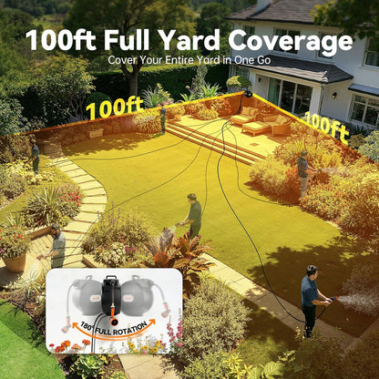 Retractable Garden Hose Reel, 1/2 in x 100 ft, Wall Mounted with 10-Function Nozzle, Any Length Lock & Slow Auto Rewind System, 180° Swivel Bracket, Black