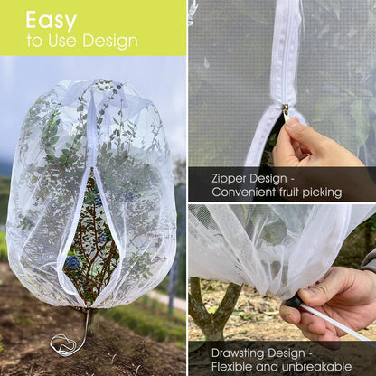 Fruit Tree Netting, RIFNY 3.9 X 3.3 FT Blueberry Bush Netting Cover with Zipper Drawstring, Outdoor Mosquito Net Garden Netting Cover Protector Plant from Birds Cicadas Animals Insect (4 PCS, White)