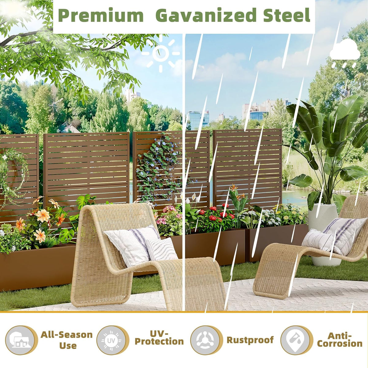 Casaphoria Metal Raised Garden Bed with Trellis and Wheels, 72"x47"x16" Planter Box for Climbing Plants, Vegetables & Vines, Features Drainage Holes and Privacy Screen (Black-Louver) - Colors C
