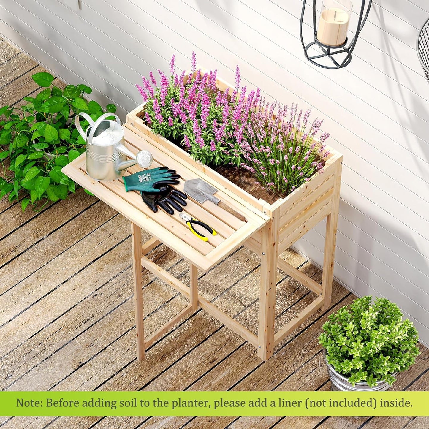 Giantex Wood Raised Garden Bed w/Folding Drop-Leaf Potting Table, Planter Box for Flower Herb Vegetable Fruit, Indoor Outdoor Elevated Raised Beds for Gardening, Backyard, Patio, Balcony