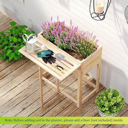 Giantex Wood Raised Garden Bed w/Folding Drop-Leaf Potting Table, Planter Box for Flower Herb Vegetable Fruit, Indoor Outdoor Elevated Raised Beds for Gardening, Backyard, Patio, Balcony