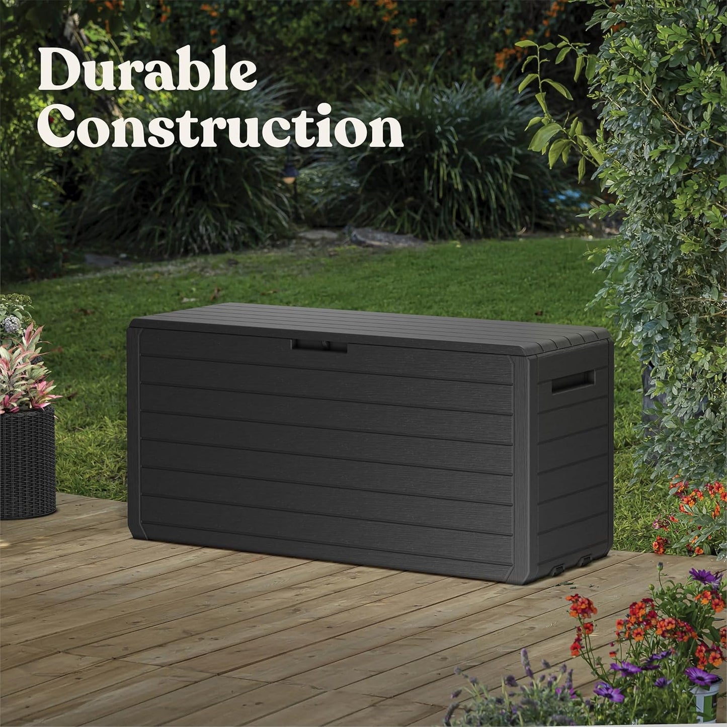 Keter Marvel Plus 71 Gallon Resin Outdoor Storage Box for Patio Furniture Cushions, Throw Pillows, Garden Tools and Pool Floats, Brown