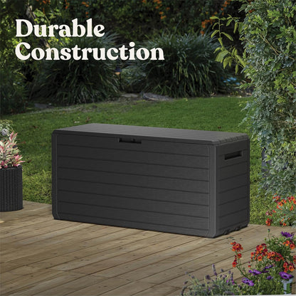Keter Marvel Plus 71 Gallon Resin Outdoor Storage Box for Patio Furniture Cushions, Throw Pillows, Garden Tools and Pool Floats, Brown