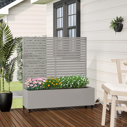 Casaphoria Metal Raised Garden Bed with Trellis and Wheels, 72"x47"x16" Planter Box for Climbing Plants, Vegetables & Vines, Features Drainage Holes and Privacy Screen (Black-Louver) - Colors A