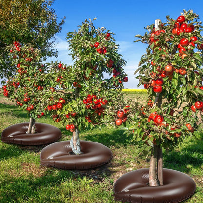 Spakon 4 Pack Tree Watering Ring Tree Bag PVC Drip Irrigation Water Pouch Round Watering Bags Automatic Drip System Planting Gardening Trees Shrubs, Brown (10 Gallon)