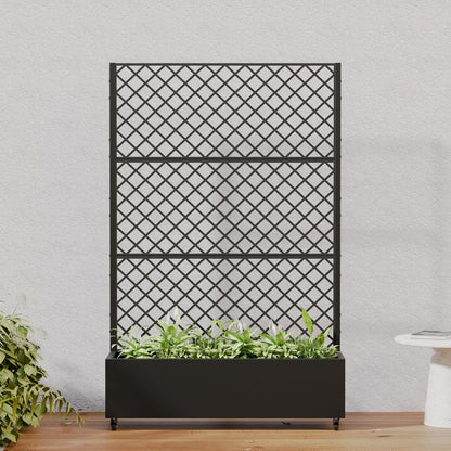 Casaphoria Metal Raised Garden Bed with Trellis and Wheels, 72"x47"x16" Planter Box for Climbing Plants, Vegetables & Vines, Features Drainage Holes and Privacy Screen (Black-Louver) - Colors D