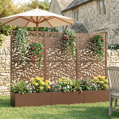 Casaphoria Metal Raised Garden Bed with Trellis and Wheels, 72"x47"x16" Planter Box for Climbing Plants, Vegetables & Vines, Features Drainage Holes and Privacy Screen (Black-Louver) - Colors C