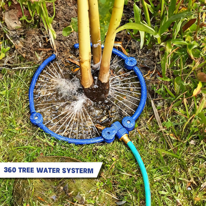 4 Pcs 360° Tree Water System Tree Root Watering Ring 13 Inch Circle Sprinkler Irrigation Slow Release Targeted Water with Y Hose Splitter for New Tree Outdoor Plants Raised Garden Beds (Green, Small)