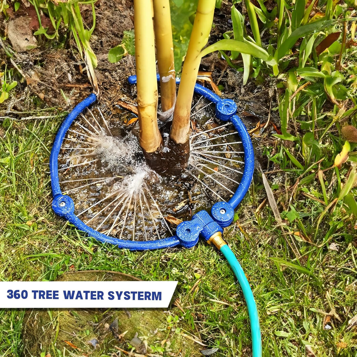 2Pcs 360° Tree Water System Tree Watering Ring 13 Inch Circle Sprinkler and Irrigation System Targeted Water with Y Hose Splitter for New Tree Outdoor Plants Raised Garden Beds Shrubs (Green, Small)