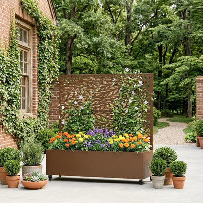 Casaphoria Metal Raised Garden Bed with Trellis and Wheels, 72"x47"x16" Planter Box for Climbing Plants, Vegetables & Vines, Features Drainage Holes and Privacy Screen (Black-Louver) - Colors C