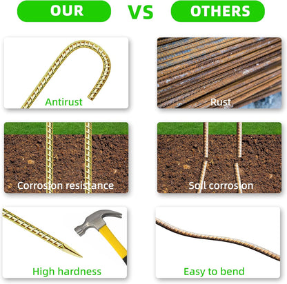 11 Pack Ground Garden Rebar Stakes Rebar 12 Inch Anti-Rust Galvanized Steel U Shape Hook Heavy Duty Ground Anchors for Tents, Position Kits,Fences, and Trampolines Landscape Fabric