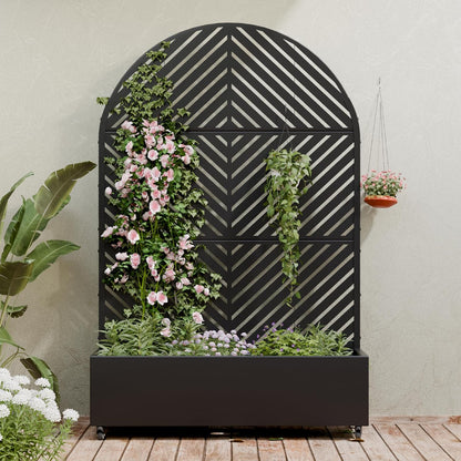 Casaphoria Metal Raised Garden Bed with Trellis and Wheels, 72"x47"x16" Planter Box for Climbing Plants, Vegetables & Vines, Features Drainage Holes and Privacy Screen (Black-Louver) - Colors A