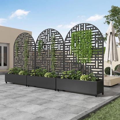 Casaphoria Metal Raised Garden Bed with Trellis and Wheels, 72"x47"x16" Planter Box for Climbing Plants, Vegetables & Vines, Features Drainage Holes and Privacy Screen (Black-Louver) - Colors D