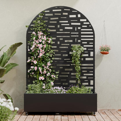 Casaphoria Metal Raised Garden Bed with Trellis and Wheels, 72"x47"x16" Planter Box for Climbing Plants, Vegetables & Vines, Features Drainage Holes and Privacy Screen (Black-Louver) - Colors B