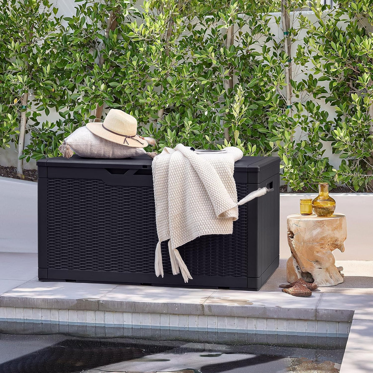 30 Gallon Resin Deck Box Waterproof Outdoor Storage Box for Patio Furniture Pool Accessories Indoor Storage for Cushion Garden Tools (30 Gallon, Black)