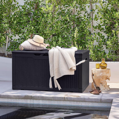 30 Gallon Resin Deck Box Waterproof Outdoor Storage Box for Patio Furniture Pool Accessories Indoor Storage for Cushion Garden Tools (30 Gallon, Black)