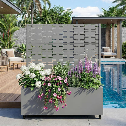 Casaphoria Metal Raised Garden Bed with Trellis and Wheels, 72"x47"x16" Planter Box for Climbing Plants, Vegetables & Vines, Features Drainage Holes and Privacy Screen (Black-Louver) - Colors C