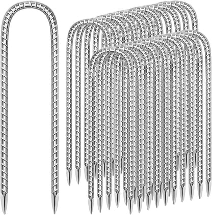 11 Pack Ground Garden Rebar Stakes Rebar 12 Inch Anti-Rust Galvanized Steel U Shape Hook Heavy Duty Ground Anchors for Tents, Position Kits,Fences, and Trampolines Landscape Fabric