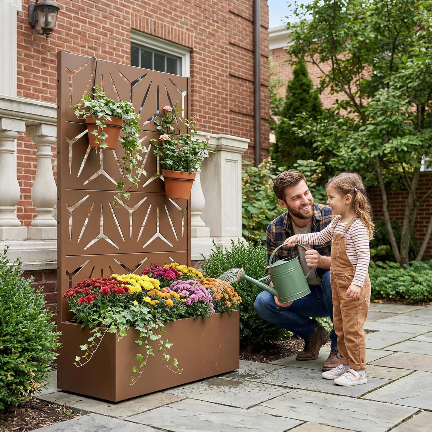 Casaphoria Metal Raised Garden Bed with Trellis and Wheels, 72"x47"x16" Planter Box for Climbing Plants, Vegetables & Vines, Features Drainage Holes and Privacy Screen (Black-Louver) - Colors B