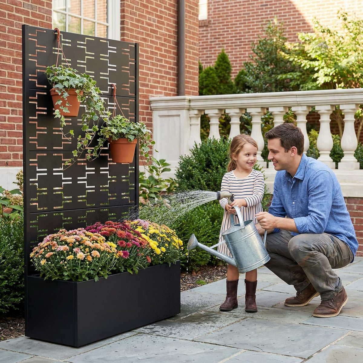 Casaphoria Metal Raised Garden Bed with Trellis and Wheels, 72"x47"x16" Planter Box for Climbing Plants, Vegetables & Vines, Features Drainage Holes and Privacy Screen (Black-Louver) - Colors B