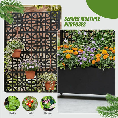 Casaphoria Metal Raised Garden Bed with Trellis and Wheels, 72"x47"x16" Planter Box for Climbing Plants, Vegetables & Vines, Features Drainage Holes and Privacy Screen (Black-Louver) - Colors B