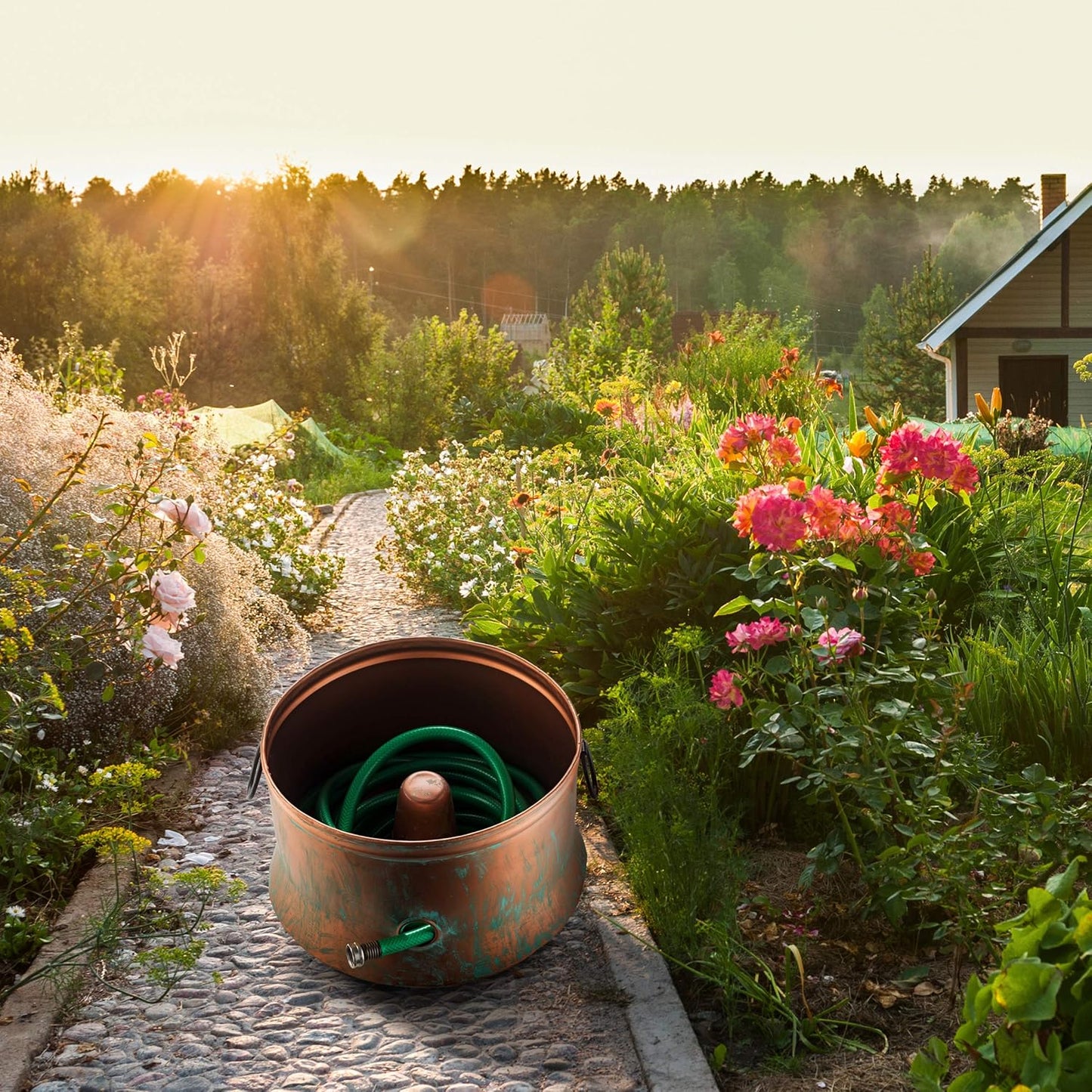 LifeSmart Hose Storage Pot and Lid | Hose Container Pot 16 x 12" - Handmade Slight Design Variations