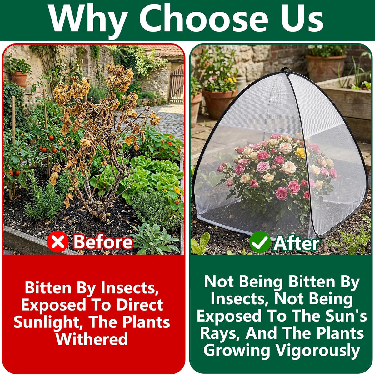 2 Pcs Pop Up Garden Netting Bug and Shade Covers, 22" x 22" x 22" Plant Sun Shade Top Bird Netting Tents, Insect Barrier Sun Protection Plant Cover Tent for Outdoor Plants Vegetables Fruits (Black)