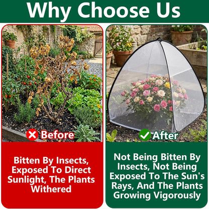 2 Pcs Pop Up Garden Netting Bug and Shade Covers, 22" x 22" x 22" Plant Sun Shade Top Bird Netting Tents, Insect Barrier Sun Protection Plant Cover Tent for Outdoor Plants Vegetables Fruits (Black)