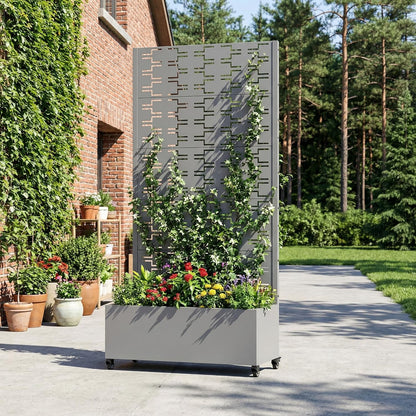 Casaphoria Metal Raised Garden Bed with Trellis and Wheels, 72"x47"x16" Planter Box for Climbing Plants, Vegetables & Vines, Features Drainage Holes and Privacy Screen (Black-Louver) - Colors C