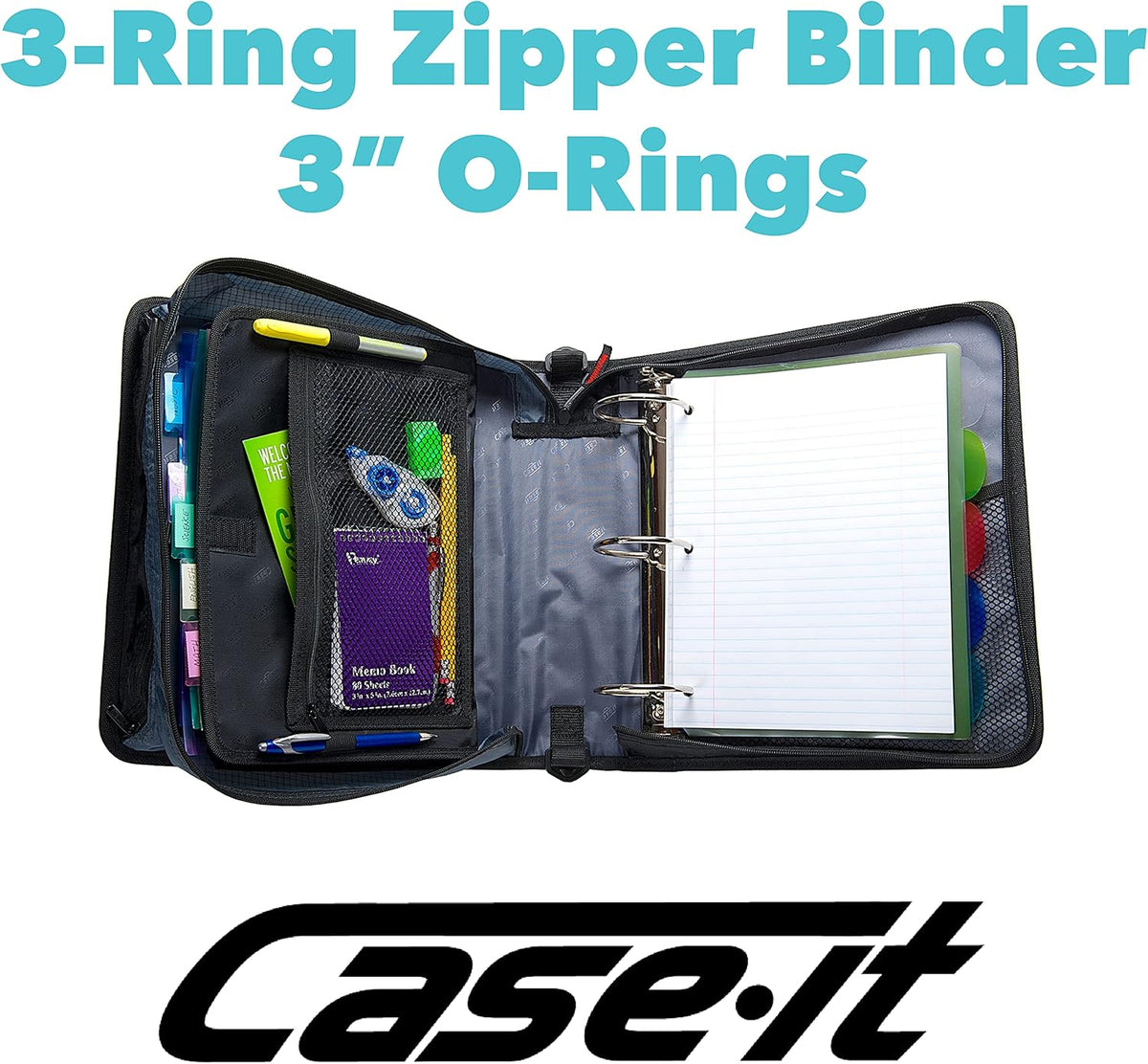 School Zipper Binder | 3-Inch O-Rings | 600-Sheet | D-146 Key Lime