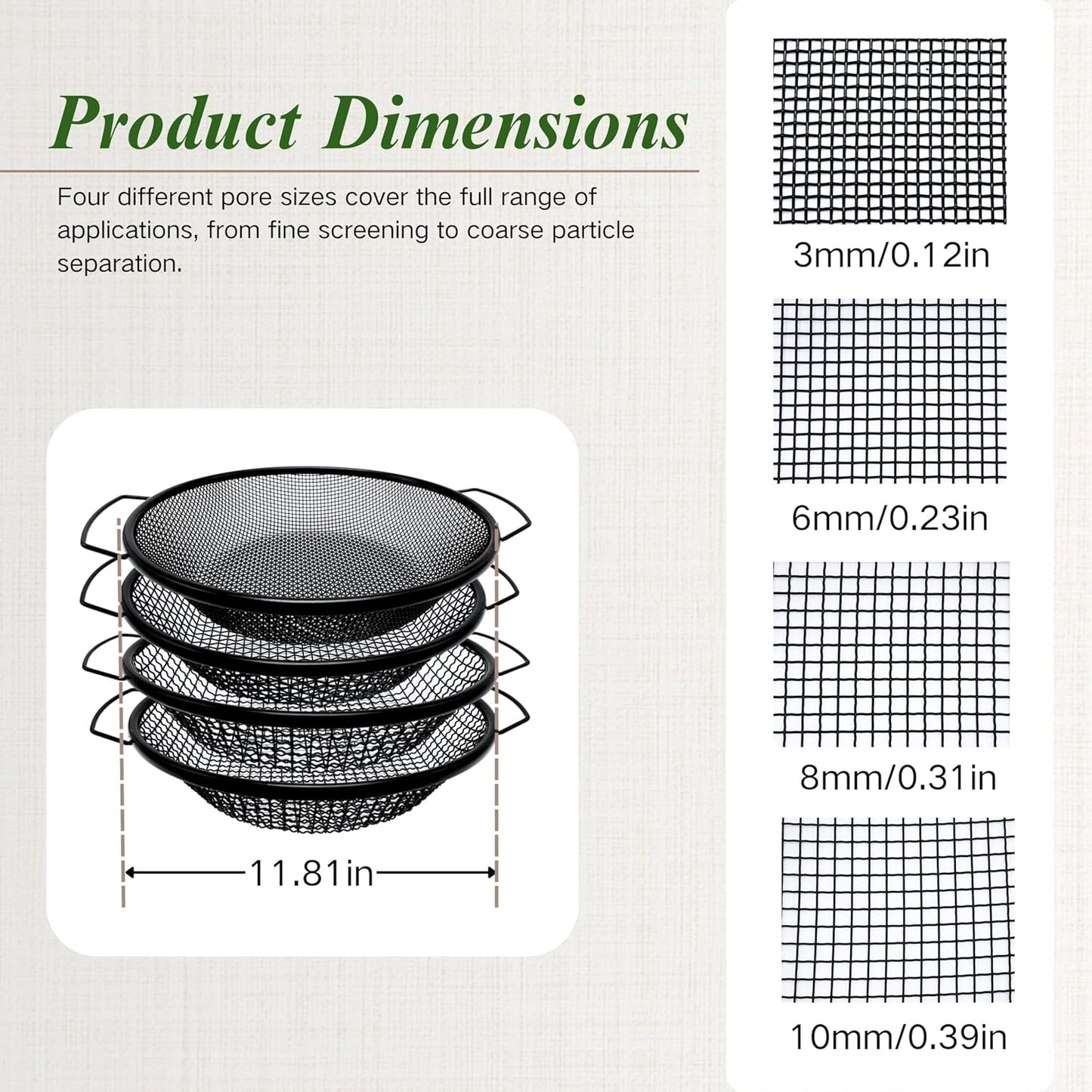 3PCS Soil Sifter for Gardening, Rock Sifter for 5gallon Bucket, Dirt Sifter Compost Sifter, Sifter for Gravel Sawdust Vermicompost, 3mm, 6mm,8mm, Soil Sifter with Handle