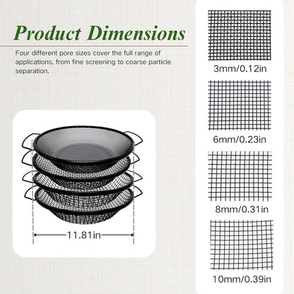 3PCS Soil Sifter for Gardening, Rock Sifter for 5gallon Bucket, Dirt Sifter Compost Sifter, Sifter for Gravel Sawdust Vermicompost, 3mm, 6mm,8mm, Soil Sifter with Handle