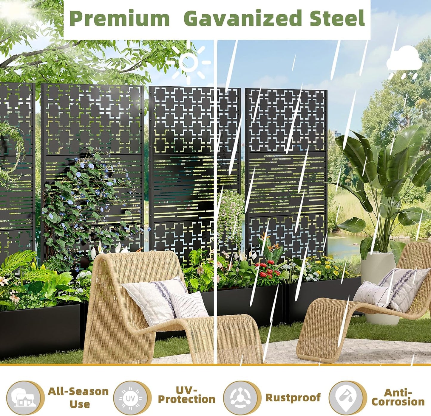 Casaphoria Metal Raised Garden Bed with Trellis and Wheels, 72"x47"x16" Planter Box for Climbing Plants, Vegetables & Vines, Features Drainage Holes and Privacy Screen (Black-Louver) - Colors C