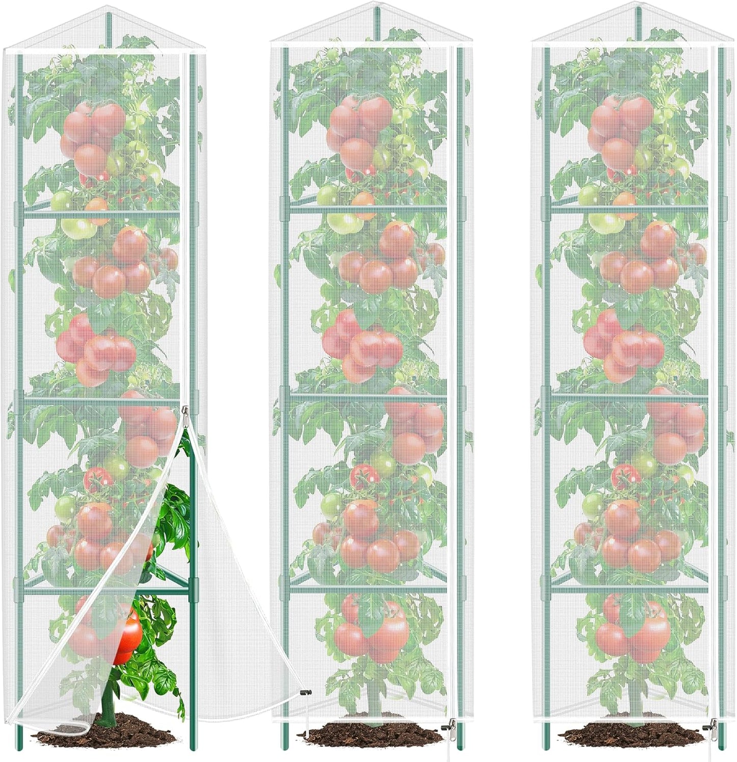 3 Pack Garden Bird Netting Plant Cover for Round Tomato Cage, 61"x13" Insect Bird Barrier Tomato Cage Net with Zipper & Drawstring, Tomato Trellis Netting Protection Cover for Protecting Plants
