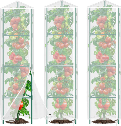3 Pack Garden Bird Netting Plant Cover for Round Tomato Cage, 61"x13" Insect Bird Barrier Tomato Cage Net with Zipper & Drawstring, Tomato Trellis Netting Protection Cover for Protecting Plants