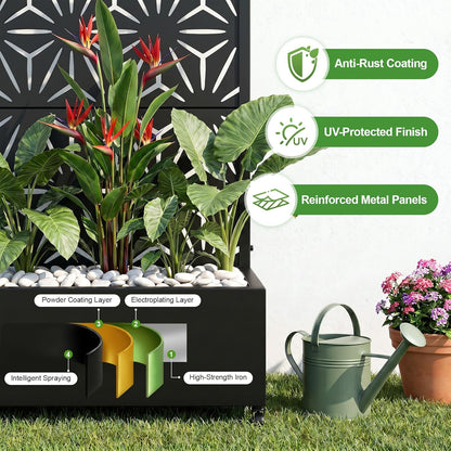 Casaphoria Metal Raised Garden Bed with Trellis and Wheels, 72"x47"x16" Planter Box for Climbing Plants, Vegetables & Vines, Features Drainage Holes and Privacy Screen (Black-Louver) - Colors A