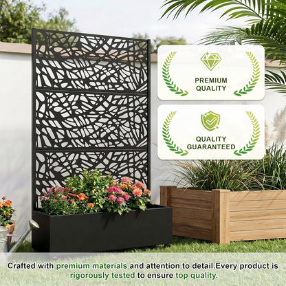 Casaphoria Metal Raised Garden Bed with Trellis and Wheels, 72"x47"x16" Planter Box for Climbing Plants, Vegetables & Vines, Features Drainage Holes and Privacy Screen (Black-Louver) - Colors B