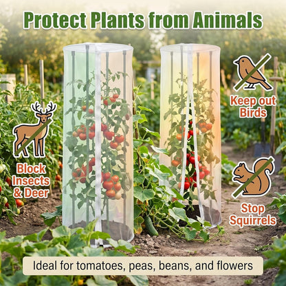 2 Pcs Garden Bird Netting Cover for Round Tomato Cage, 59" x 18" Tomato Trellis Insect Barrier Protection Mesh, Plant Cage Garden Net Cover with Zipper for Vertical Climbing Plants Vegetables Fruits