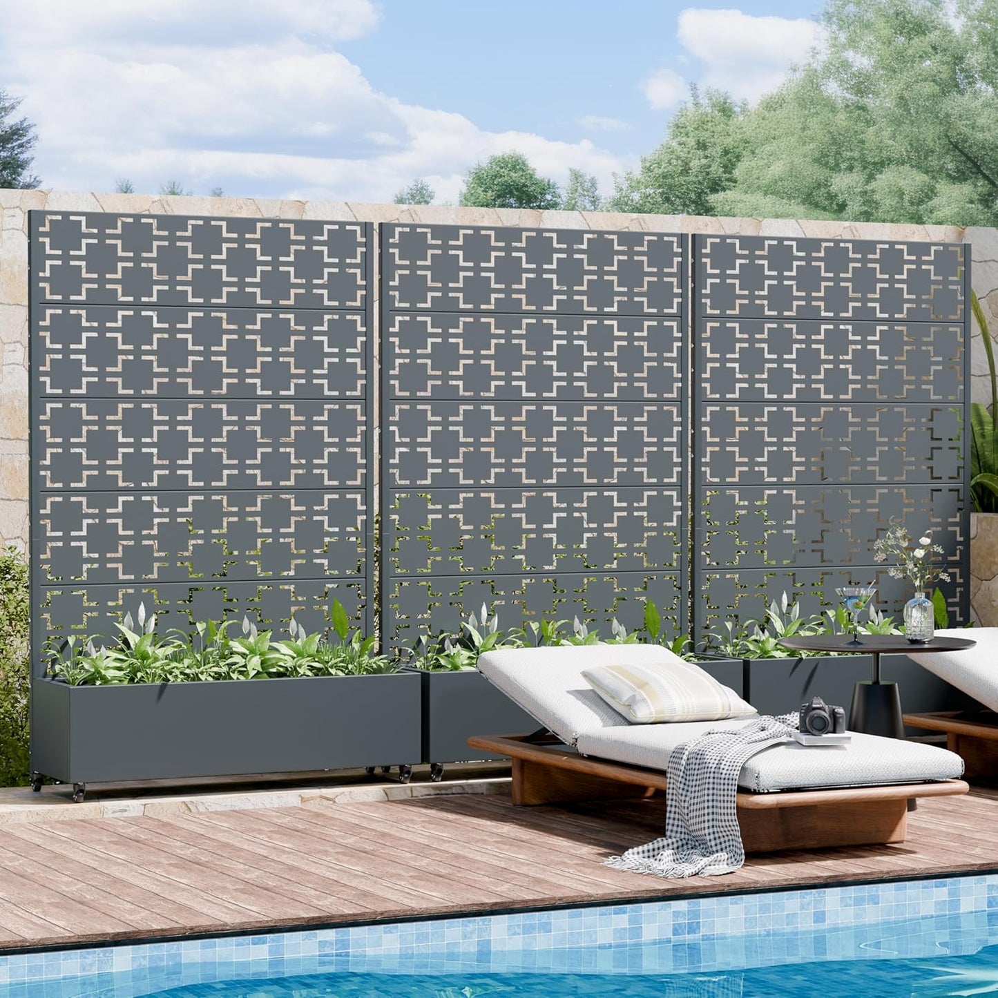 Casaphoria Metal Raised Garden Bed with Trellis and Wheels, 72"x47"x16" Planter Box for Climbing Plants, Vegetables & Vines, Features Drainage Holes and Privacy Screen (Black-Louver) - Colors A