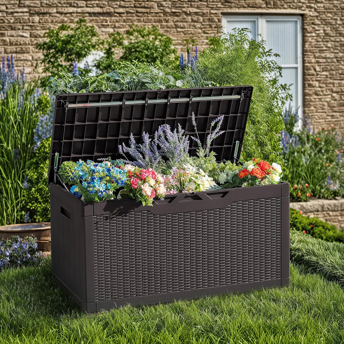 30 Gallon Resin Deck Box Waterproof Outdoor Storage Box for Patio Furniture Pool Accessories Indoor Storage for Cushion Garden Tools (30 Gallon, Black)