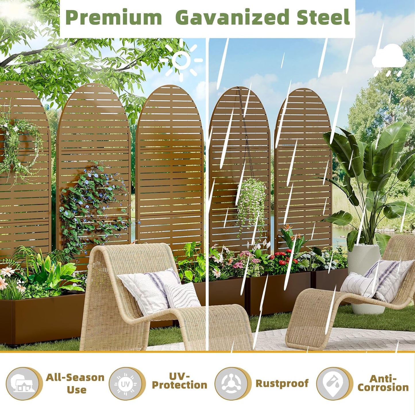 Casaphoria Metal Raised Garden Bed with Trellis and Wheels, 72"x47"x16" Planter Box for Climbing Plants, Vegetables & Vines, Features Drainage Holes and Privacy Screen (Black-Louver) - Colors D